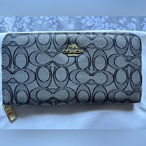Coach Signature Zip-Around Wallet in Gray and Black with Gold Hardware